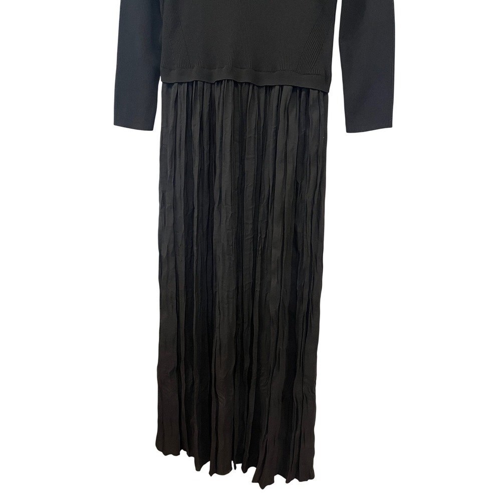 NWT Nic + Zoe Kira Long Sleeve Knit & Woven Pleated Maxi Dress Black Onyx  L - Picture 4 of 11